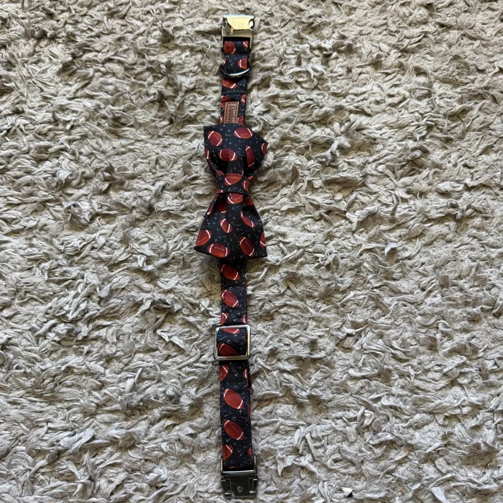 Lionheart Glory Football Dog Collar with Bow Tie Black Sports Print Metal Buckle